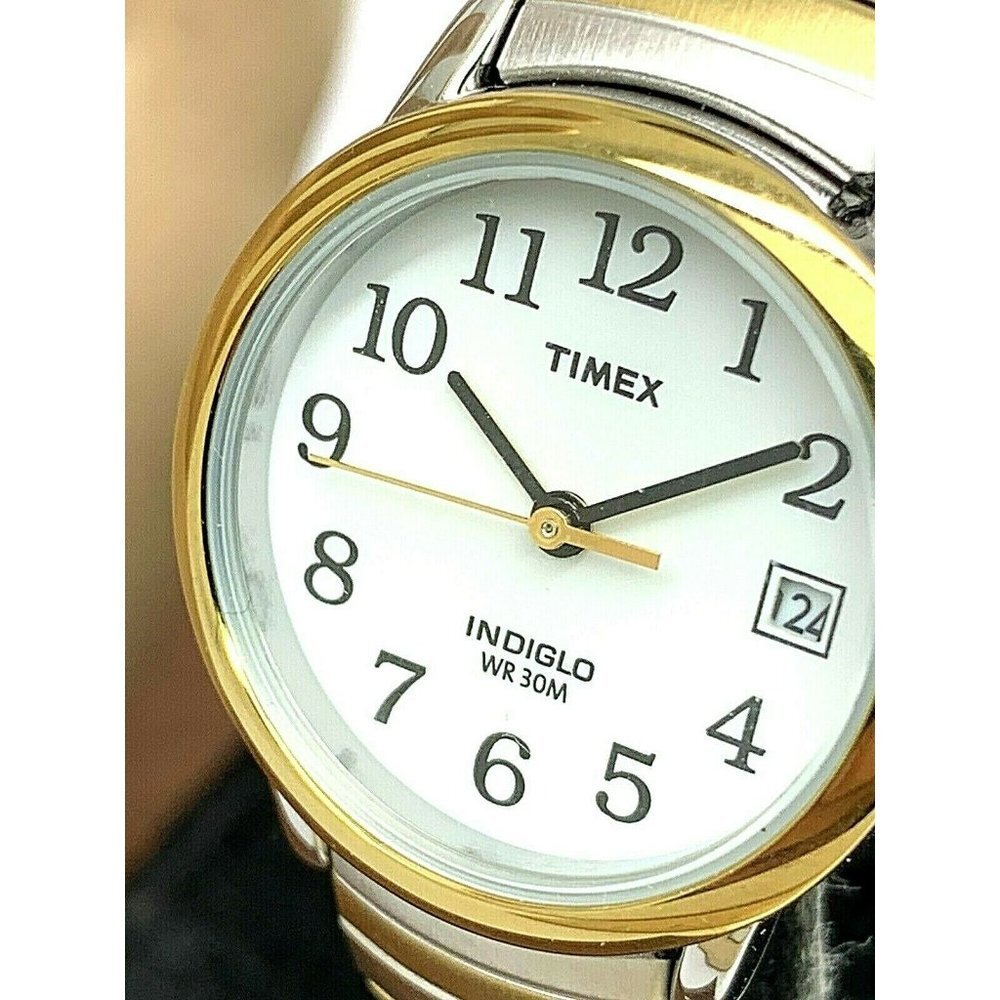 Timex Women's Watch TW2U79100 Indiglo Quartz Two Tone White Dial Expansion Band